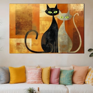 Cats Glass Wall Art – Round Tempered Glass Panel – Minimalist Cat Artwork – Unique Glass Decor for Cat Lovers – Modern Home Wall Hanging