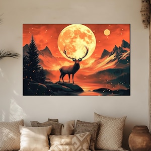 Deer Tempered Glass Wall Art – Majestic Stag Print – Large Animal Glass Decor – Modern Wildlife Artwork – Nature-Inspired Glass Painting