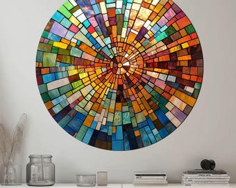 Round Stained Glass Wall Art on Tempered Glass – Abstract Glass Wall Decor – Unique Circular Art Gift – Modern Home Accent - Home Wall Decor