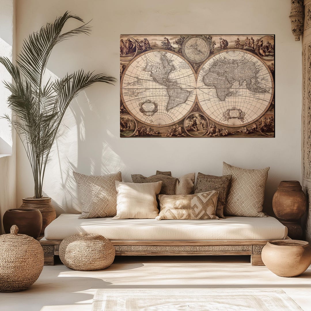 Vintage World Map - Antique Style Wall Decor - Old Atlas Artwork ...