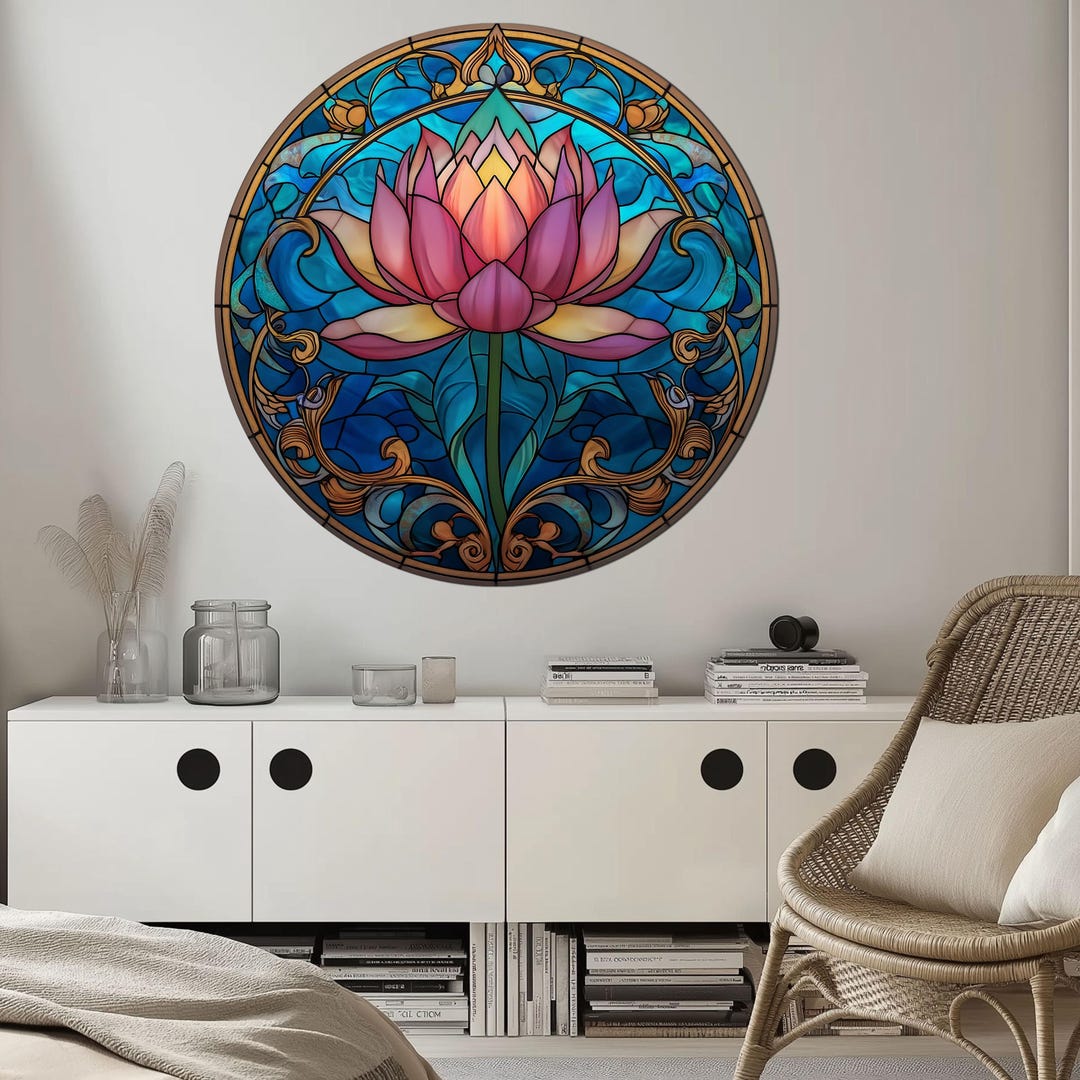 Lotus Flower - Tempered Glass Wall Art - Mosaic Mandala Design - Blue ...