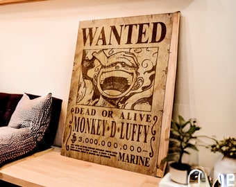 One Piece Wood Wanted Profile Luffy [Glownight Engraving]