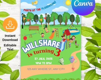 Playground Birthday Invitation, Playground Birthday Party, Playground Invitation, Instant Download, Printable, Editable, Canva Template