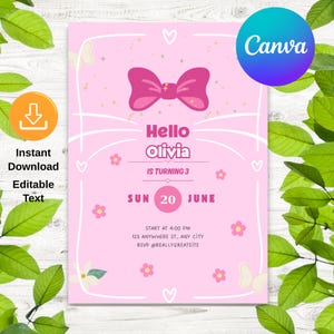 Cute Kitty Birthday Invitation, Cute Pink Birthday Theme, Editable Kitty Birthday Invitation, Kitty Digital Birthday evite, Kitty Invitation