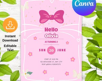 Cute Kitty Birthday Invitation, Cute Pink Birthday Theme, Editable Kitty Birthday Invitation, Kitty Digital Birthday evite, Kitty Invitation
