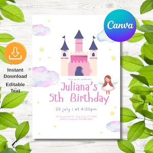 Floral Princess Birthday Invite, Editable Four ever a Princess 5th Birthday Invitation, Royal Princess Magical Castle Birthday