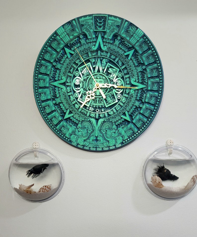 Mayan Aztec Calendar Resin Clock. 12