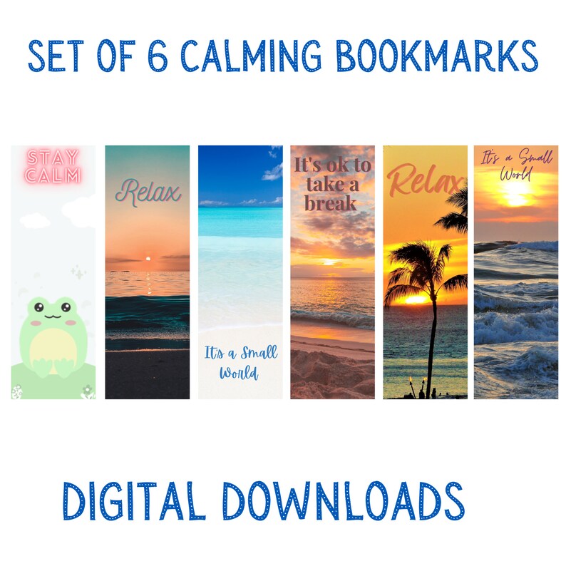 Printable Calming Bookmarks, Set of 6, Digital Download, Calming Sunset ...