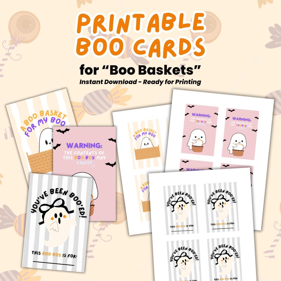 Printable Halloween Boo Basket Tags, 8x11 Cutesy Ghost Cards, 4x6 ...