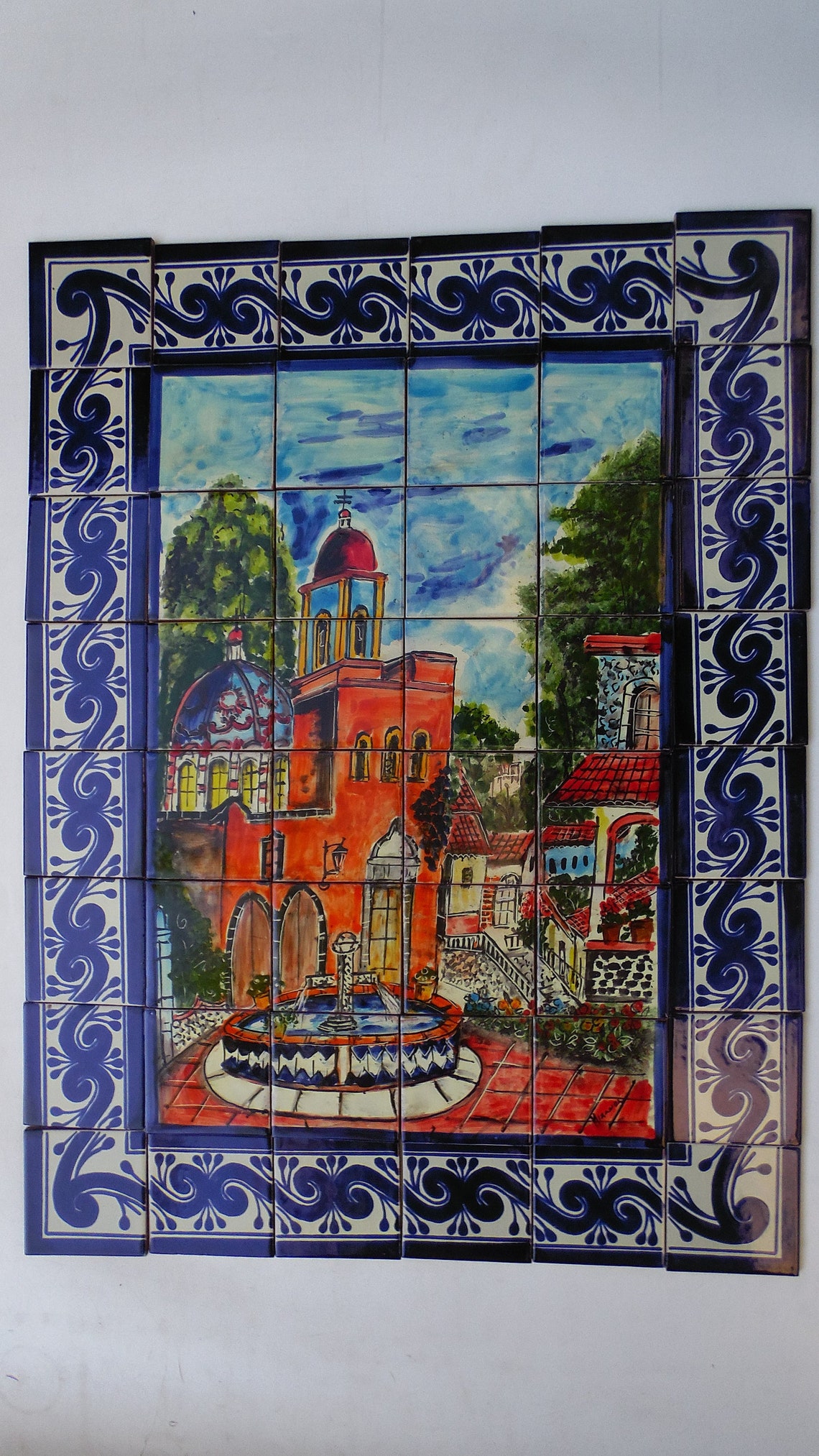 Hand Painted Mexican Tile Mural Backsplash Kitchen Home Etsy