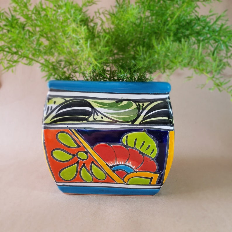 PLANT POT Hand Painted Ceramic Planter Mexican Colorful Etsy