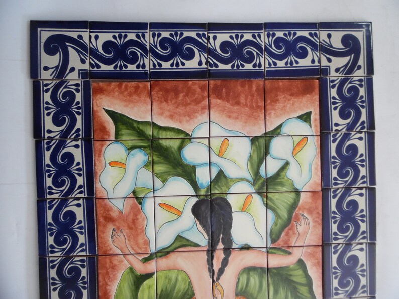 Hand Painted Mexican Tile Mural Backsplash Kitchen Home Etsy
