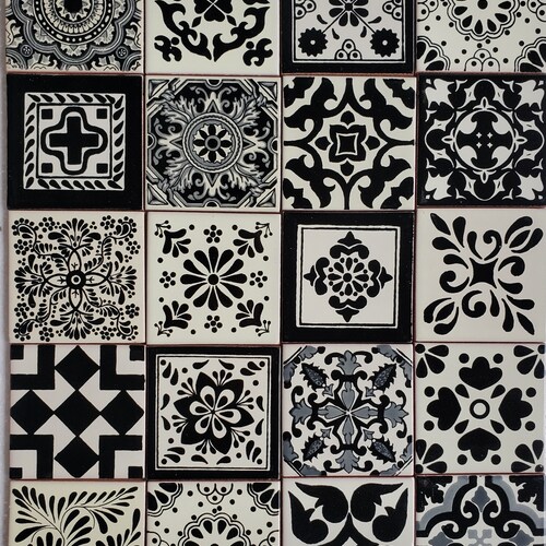 100 CERAMIC TILES Black and White 4x4 Inch Mexican Clay Tiles Etsy