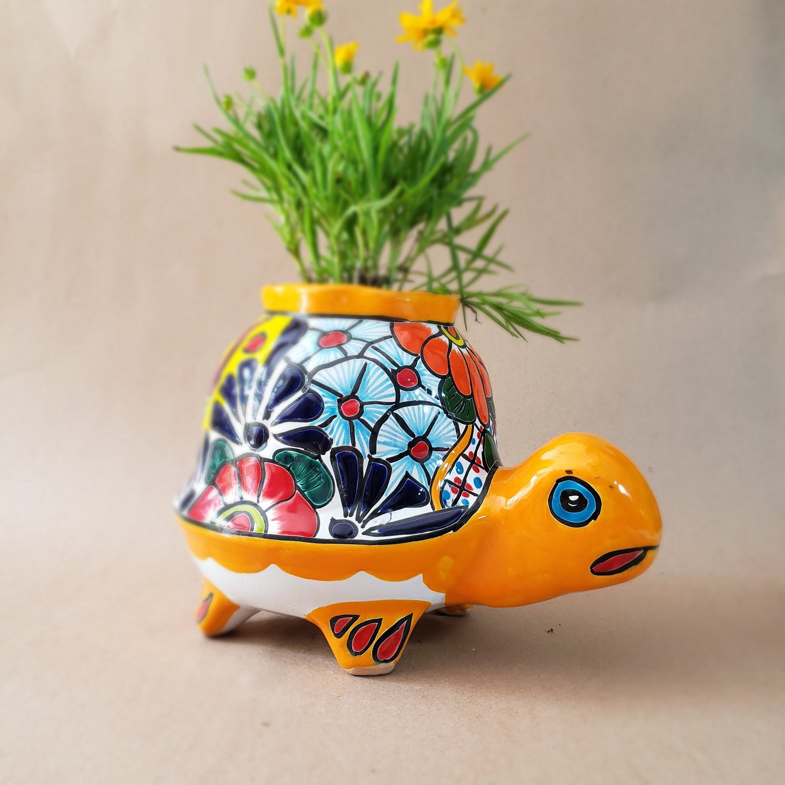 PLANT POT Hand Painted Ceramic Planter Mexican Colorful Etsy