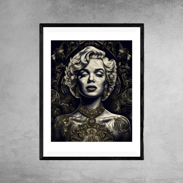 Marilyn Monroe Baroque Style Digital PRINTABLE Poster Vintage Hollywood Glamour Wall Art Home Decor Classic Hollywood Glamour Decor AI Art