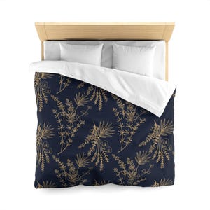 Navy Floral Microfiber Duvet Cover, Cozy Bedding Set, Bohemian Home Decor, Perfect for Bedrooms, Comfortable Sleep