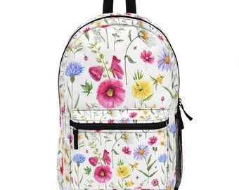 Mochila con estampado floral: bolso de viaje escolar de estilo vintage
