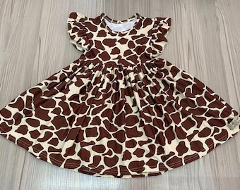 Giraffe Print Brown Twirly Dress
