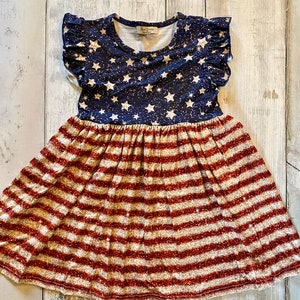 4th of July Flutter Sleeve Girl Dress