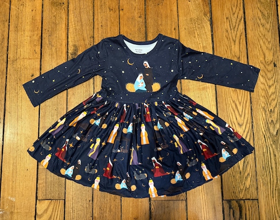girls navy blue christmas dress Kids Dresses Trapeze Navy Dress with a Bow