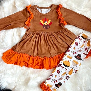 Thanksgiving Ruffle Dress and Bottom Set Outfit