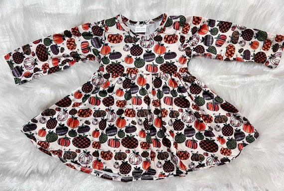 Fall Pumpkin Thanksgiving Long Sleeve Twirly Dress