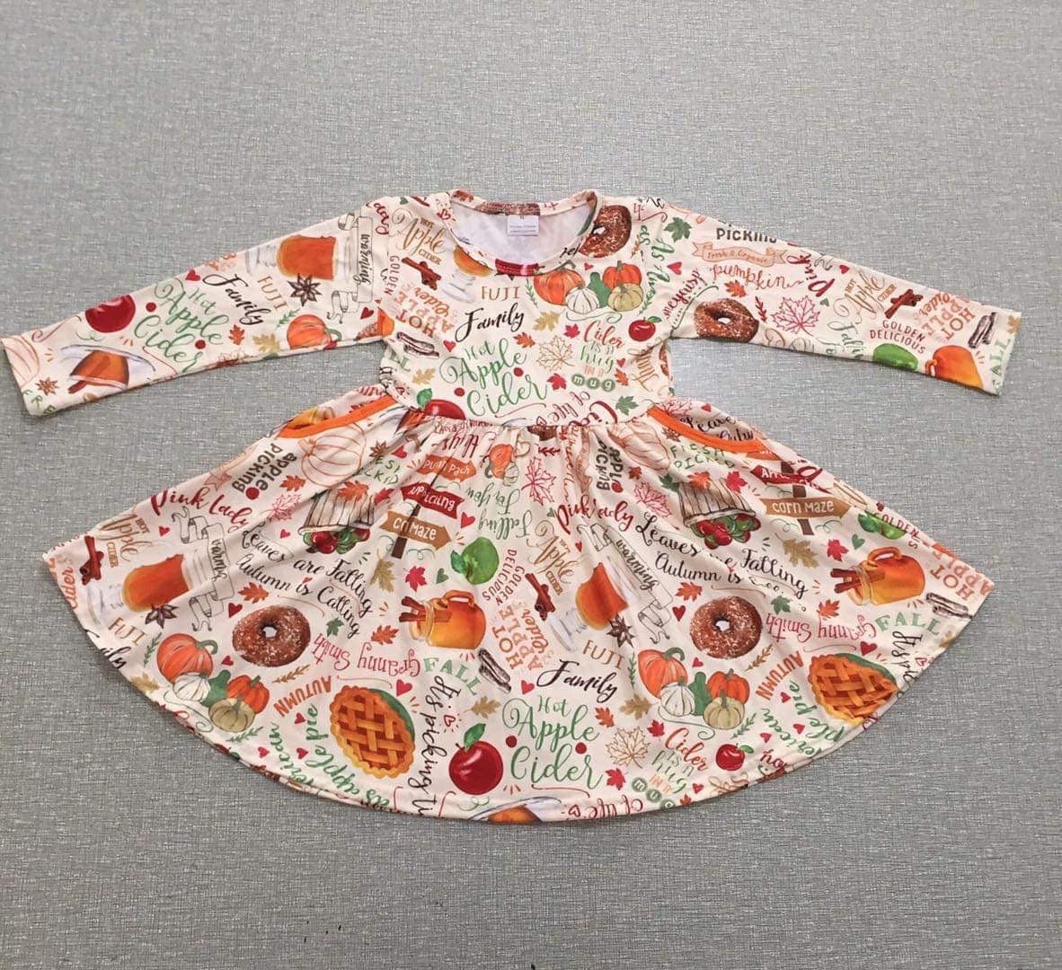 Fall Thanksgiving Pumpkin Apple Cider Twirly Dress