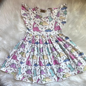 Dinosaur Colorful Twirly Girl Dress