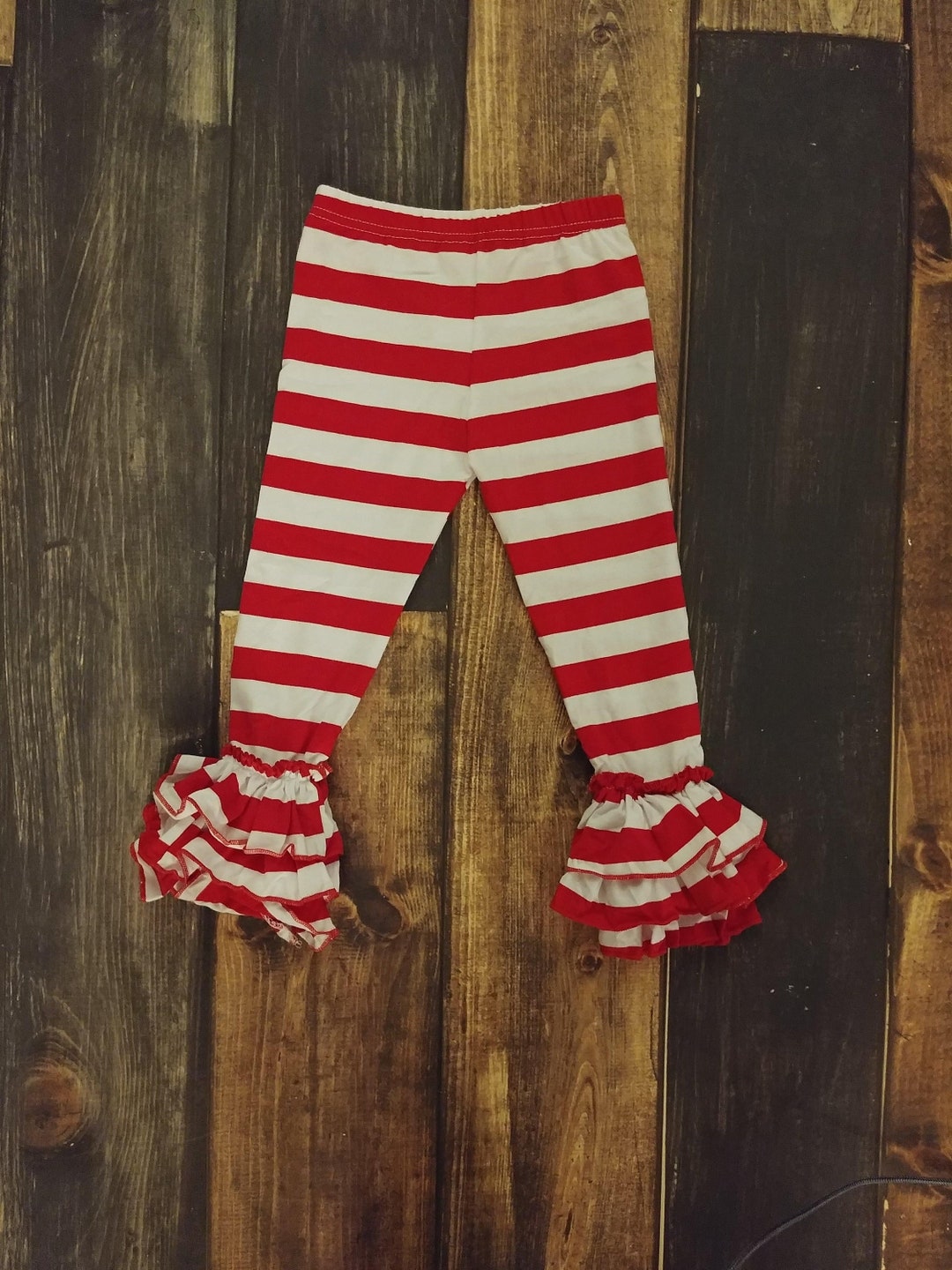 Red and White Stripes Truffle Triple Ruffle Legging - Etsy
