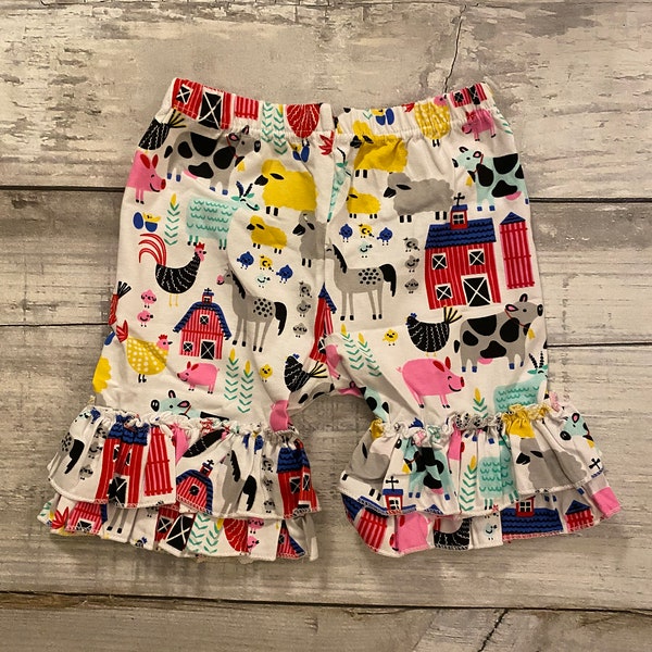 Farm Animals Ruffle Girl Shorts