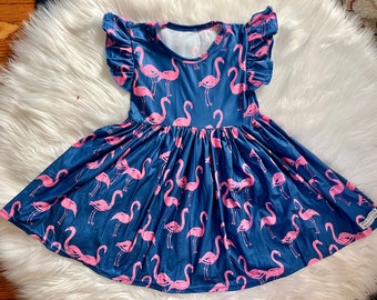 Flamingo Print Twirly Dress