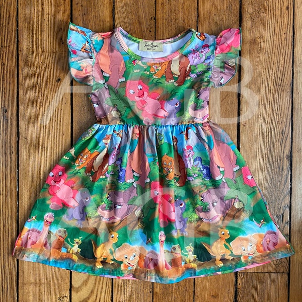 Dinosaur Land Flutter Sleeve Dress A