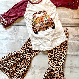 Pumpkin Farm Cheetah Print Top and Belle Bottom Girl Outfit Set