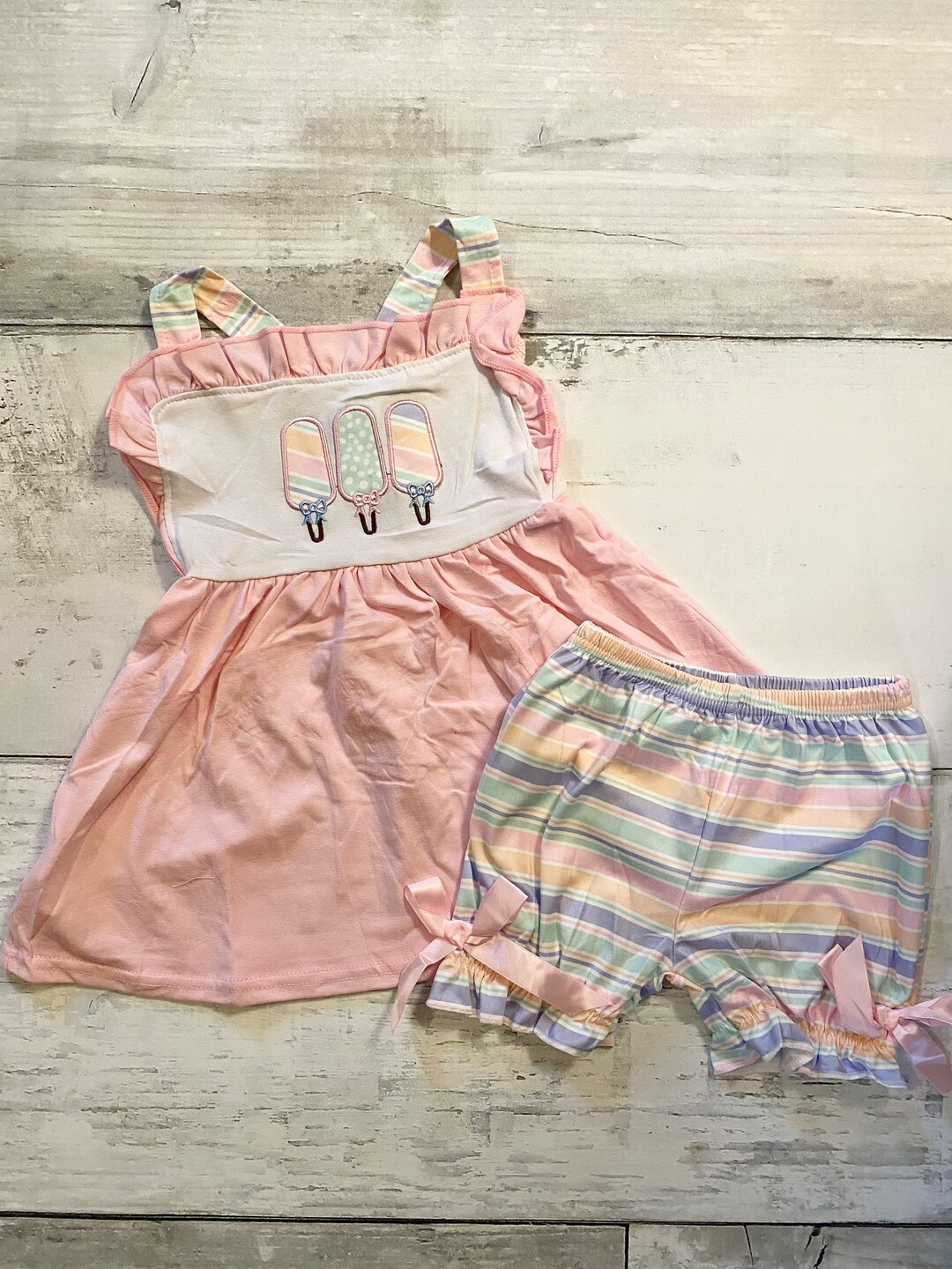 Ice Cream Embroidered Top and Short Set Summer Girl Outfit Etsy