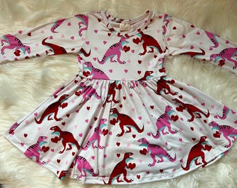 Dinosaur Hearts Valentine Twirly Dress