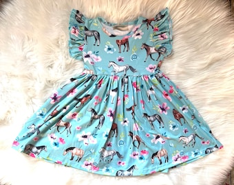 Horse Print Flutter Sleeve Dress