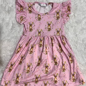 Pink Bunny Easter Flutter Sleeve Girl Dress
