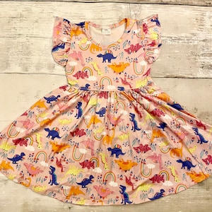 Pink Dinosaur Twirly Dress