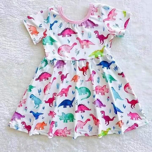 Pink Dinosaur Twirly Dress Toddler Dress Animal Print Dino Etsy