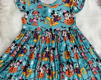 Halloween Pumpkin Mouse Twirly Dress