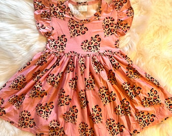 Cheetah Leopard Heart Pink Flutter Sleeve Dress - Etsy