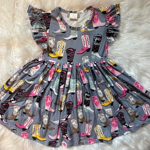 Western Cowgirl Boots Twirly Girl Dress