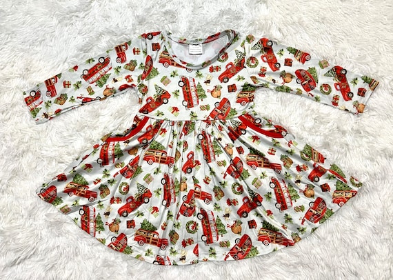 red truck christmas dress Red Truck Christmas Twirl Dress: Holiday Girl Outfit