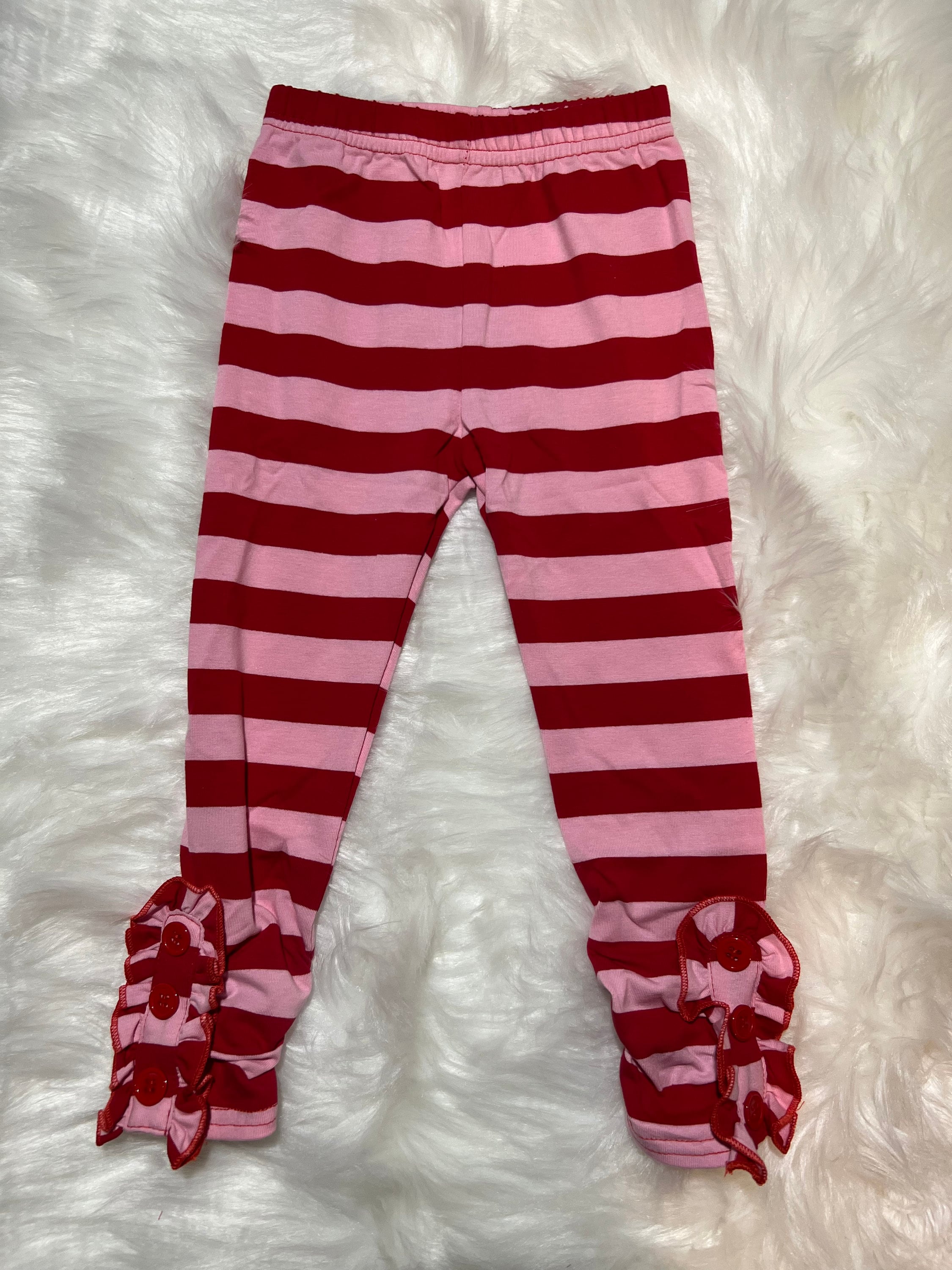 Pink and Red Stripes Icing Ruffle Button Legging 