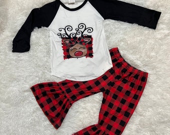 Set outfit kerstbuffel geruit rendier boven- en onderstuk