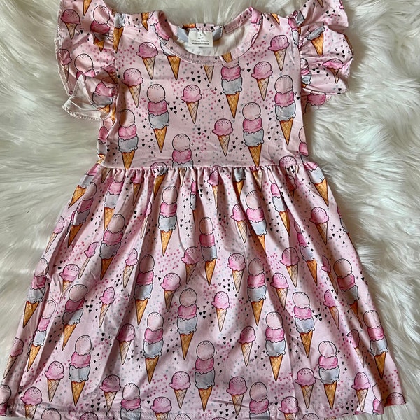 Ice Cream Flutter Sleeve Dress