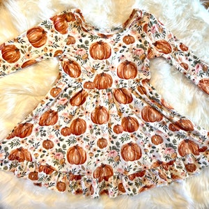 Pumpkin Long Sleeve Twirly Dress