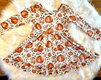 Pumpkin Long Sleeve Twirly Dress
