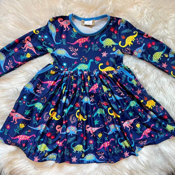 Dino Cartoon Dinosaur Pattern Print Dress