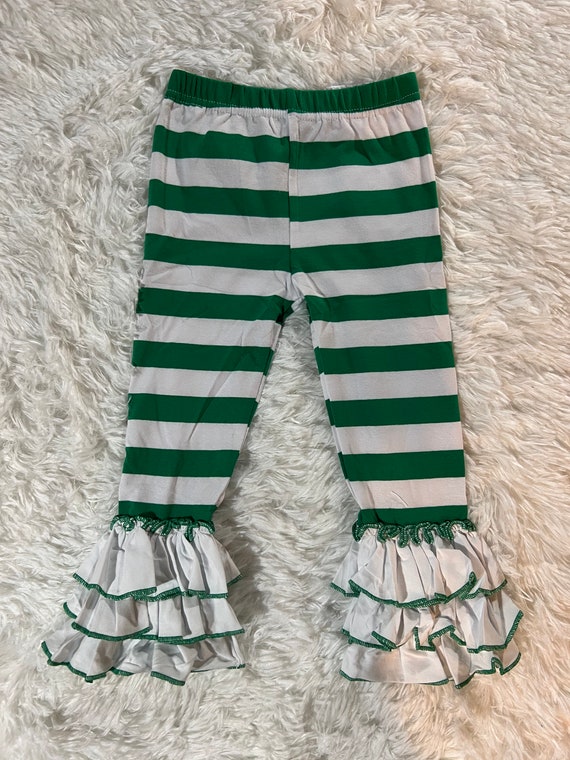 Green and White Stripes Ruffle Legging Etsy